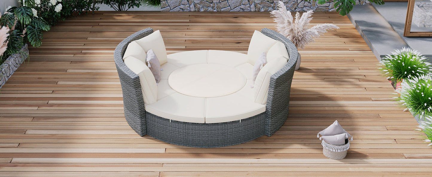 Patio 5-Piece Round Rattan Sectional All-Weather Sofa Set W/ Liftable Table