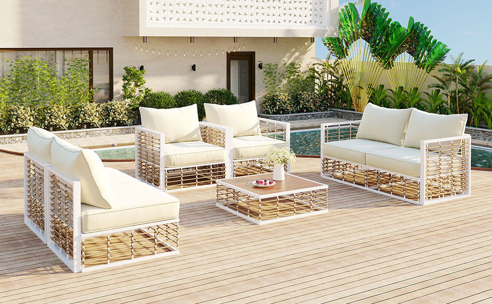 Modern Minimalist 7-Piece Metal Patio All-Weather Sectional Sofa Set - Phoenix Fire Art Store