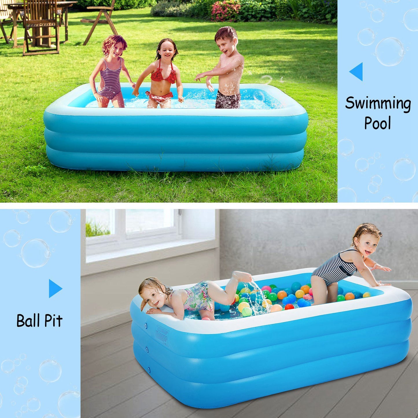 Inflatable Swimming Pool for Family, Inflatable Lounge Pool for Kids 120x72x24in