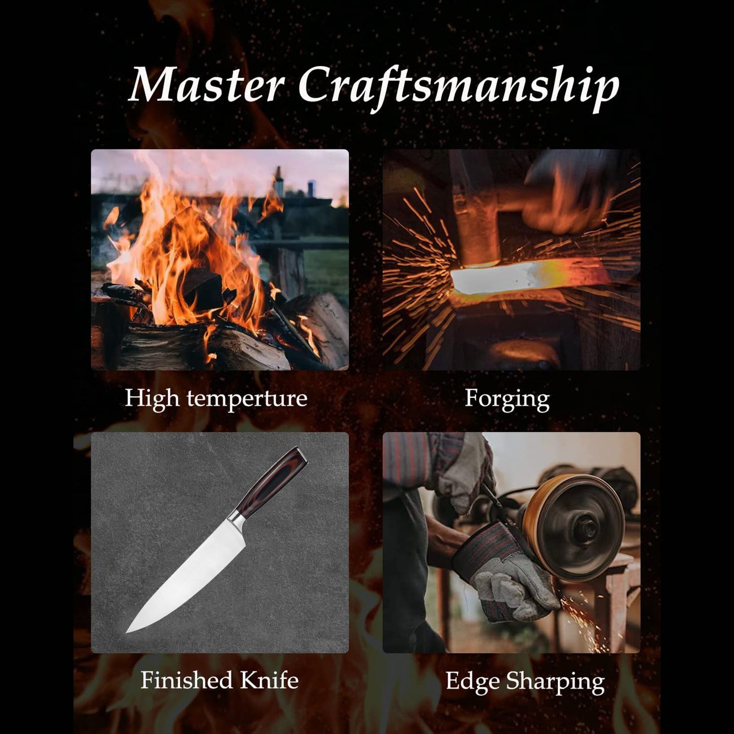 Kegani Japanese Chef Knife 8 Inch - Chef's High Carbon Stainless Steel Knife - Rosewood Full Tang with Sheath - Phoenix Fire Art Store