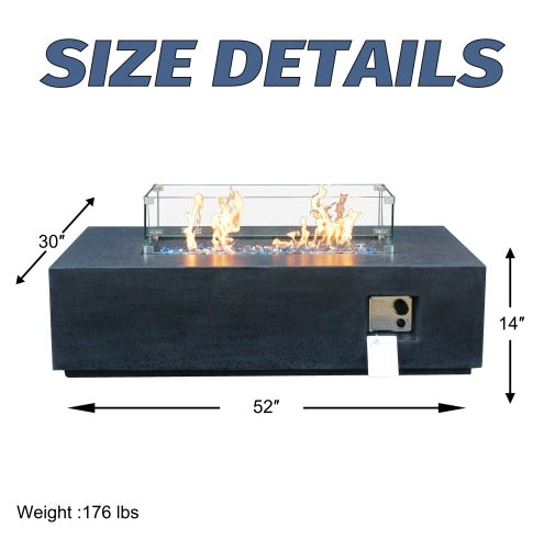 52 Inch Outdoor Concrete Propane Gas Rectangle Fire Pit Table In Dark Gray Color - Phoenix Fire Art Store