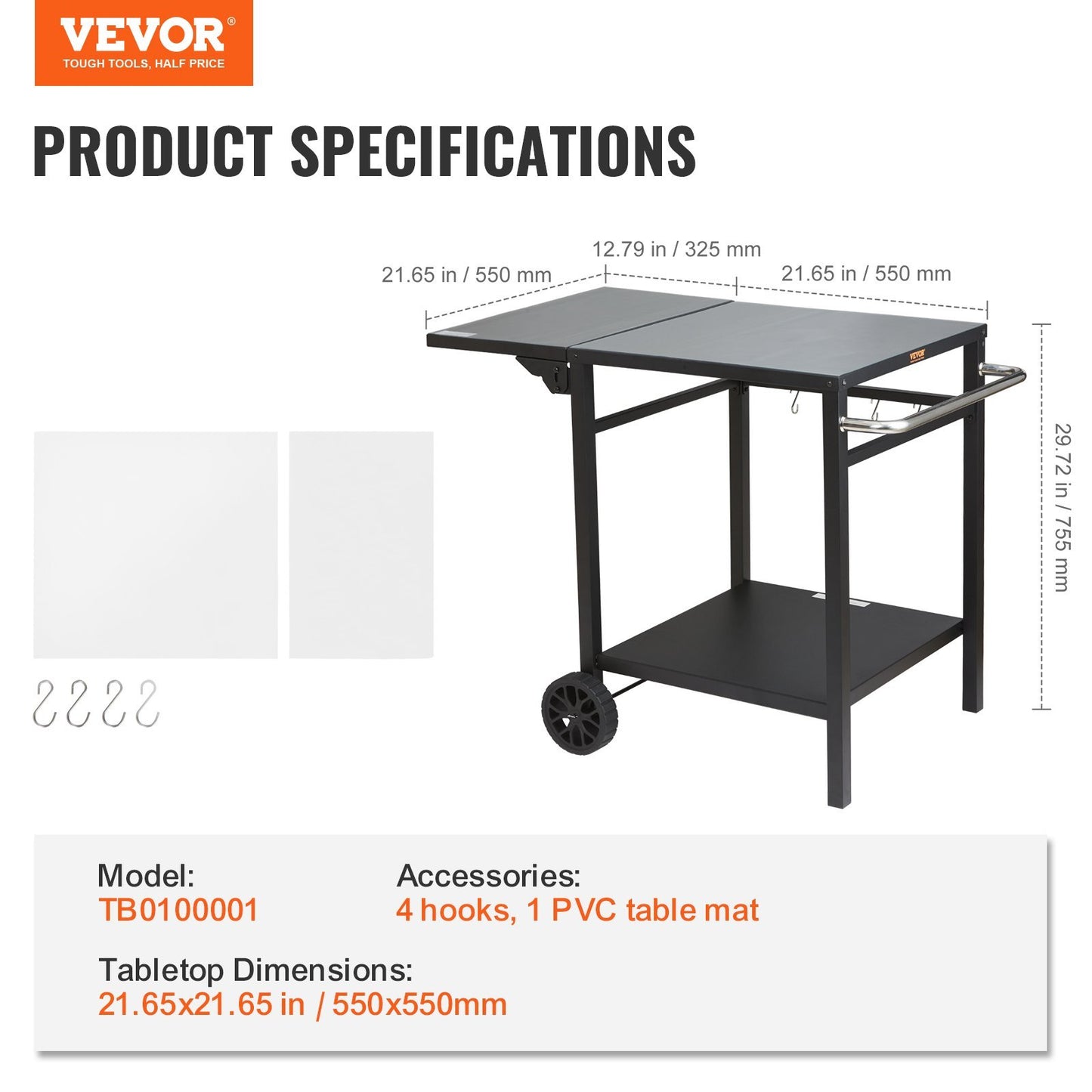 Outdoor Multifunctional Foldable, Portable, Modular Iron Table Top BBQ Grill Dining Cart With Double-Shelf