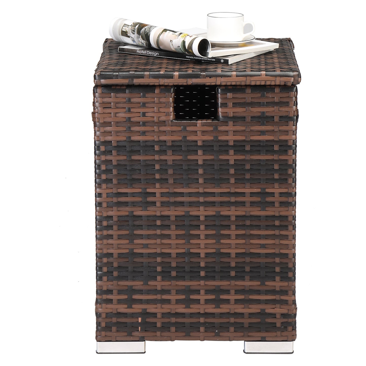 Gas Cylinder Storage, Brown Gradient, Braided Rattan Edging Table, 39.5x39.5x56.5cm