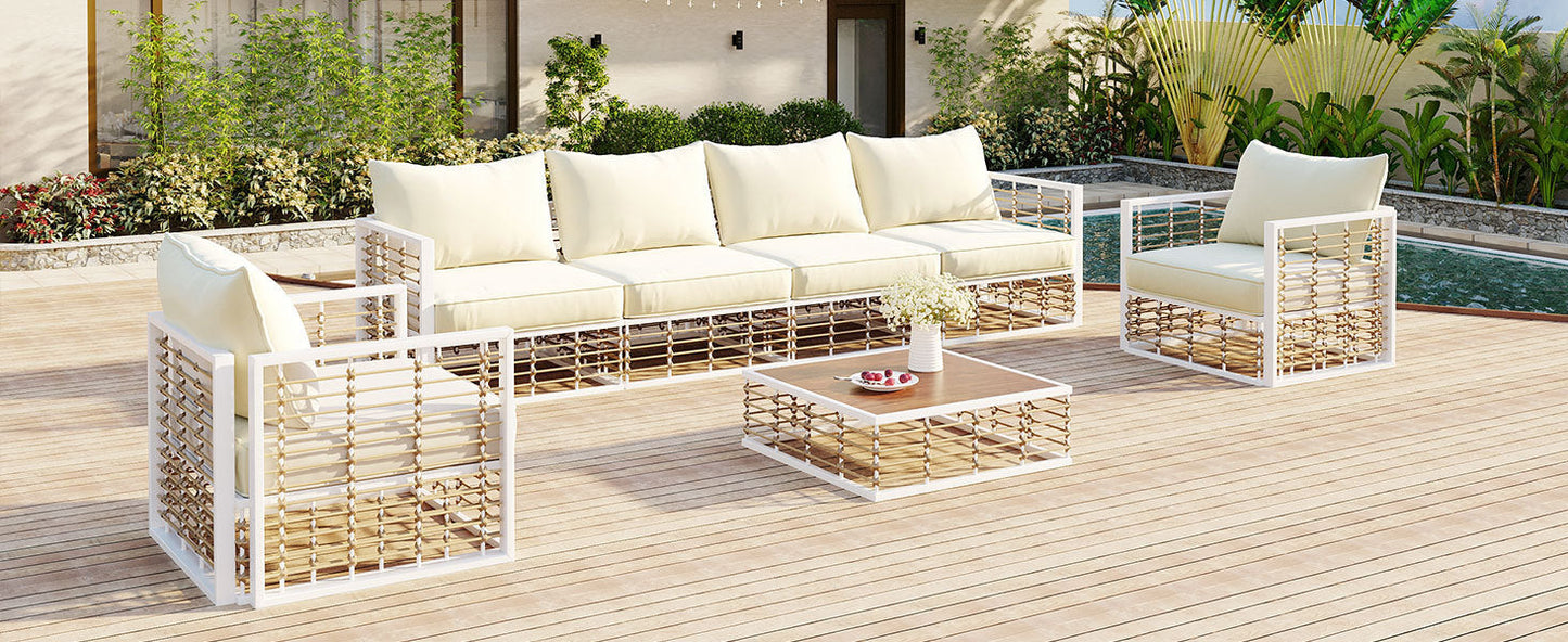 Modern Minimalist 7-Piece Metal Patio All-Weather Sectional Sofa Set - Phoenix Fire Art Store