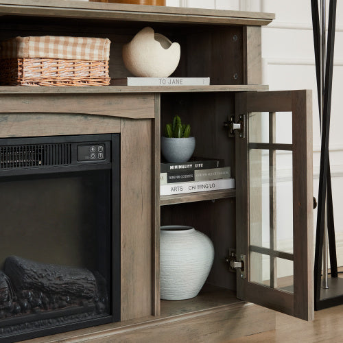 Classic TV Media Stand Modern Entertainment Console With 23 Fireplace Inset For TV Up To 65 With Open And Closed Storage Space, Gray Wash - Phoenix Fire Art Store