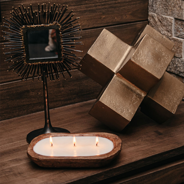 3-Wick Dough Bowl Candle - Hand Carved Soy Candle Deco - Phoenix Fire Art Store