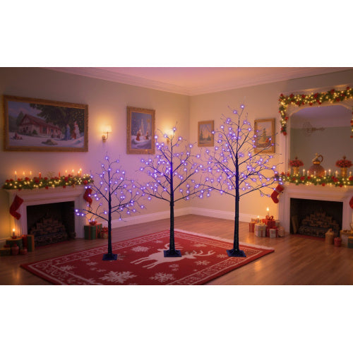 3 Pack Halloween Spooky Tree with Purple Lights, 4FT 5FT And 6FT, Lighted Black Tree for Halloween Decoration