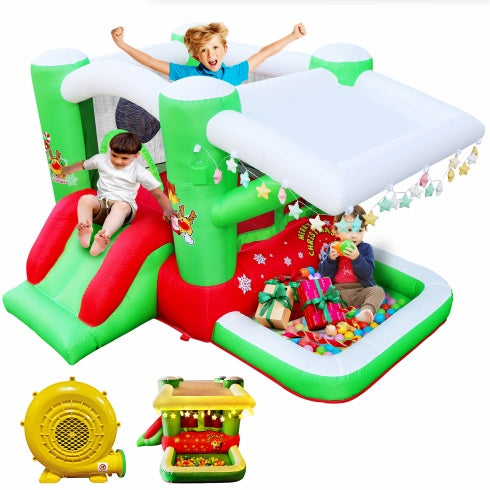 Christmas Jump N Slide Inflatable Bouncer For Kids Complete Setup With Blower - 80 X 91 Play Area - 55 Tall