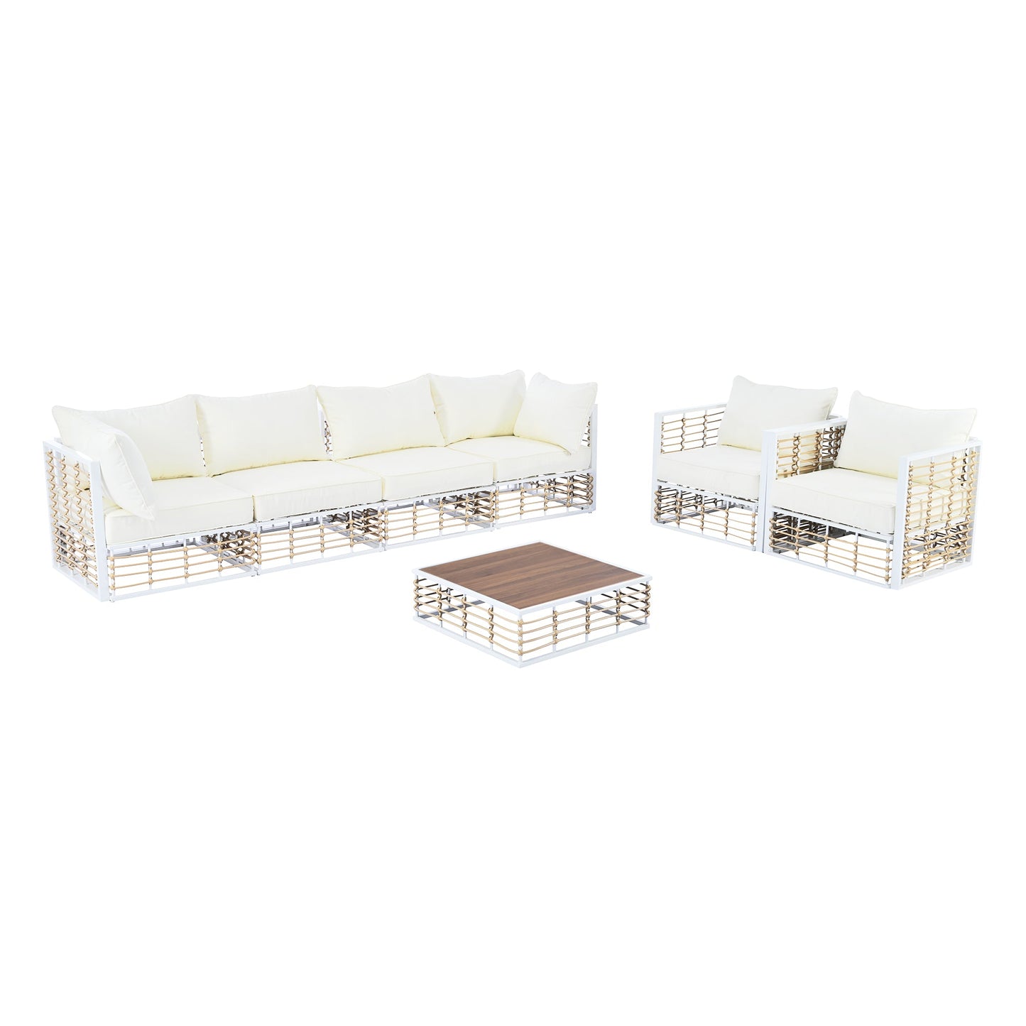 Modern Minimalist 7-Piece Metal Patio All-Weather Sectional Sofa Set - Phoenix Fire Art Store