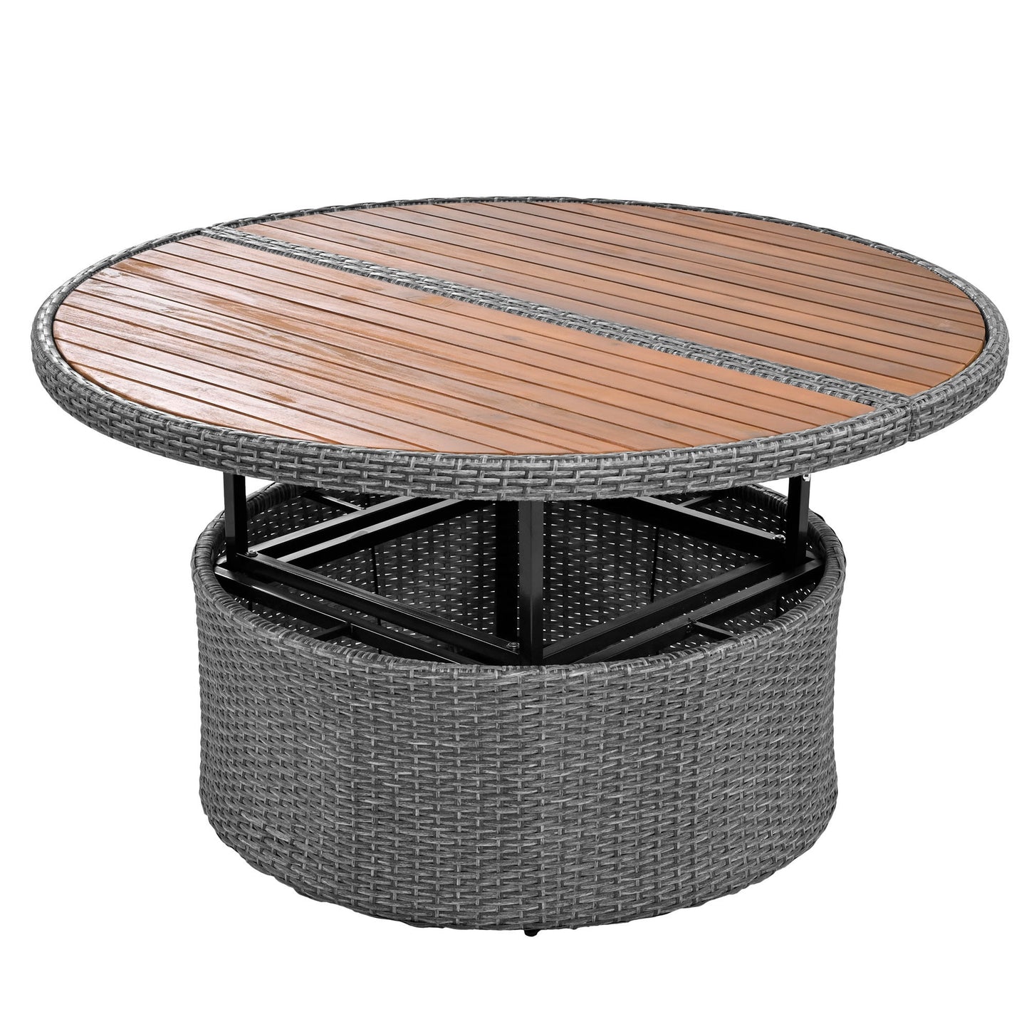 Patio 5-Piece Round Rattan Sectional All-Weather Sofa Set W/ Liftable Table