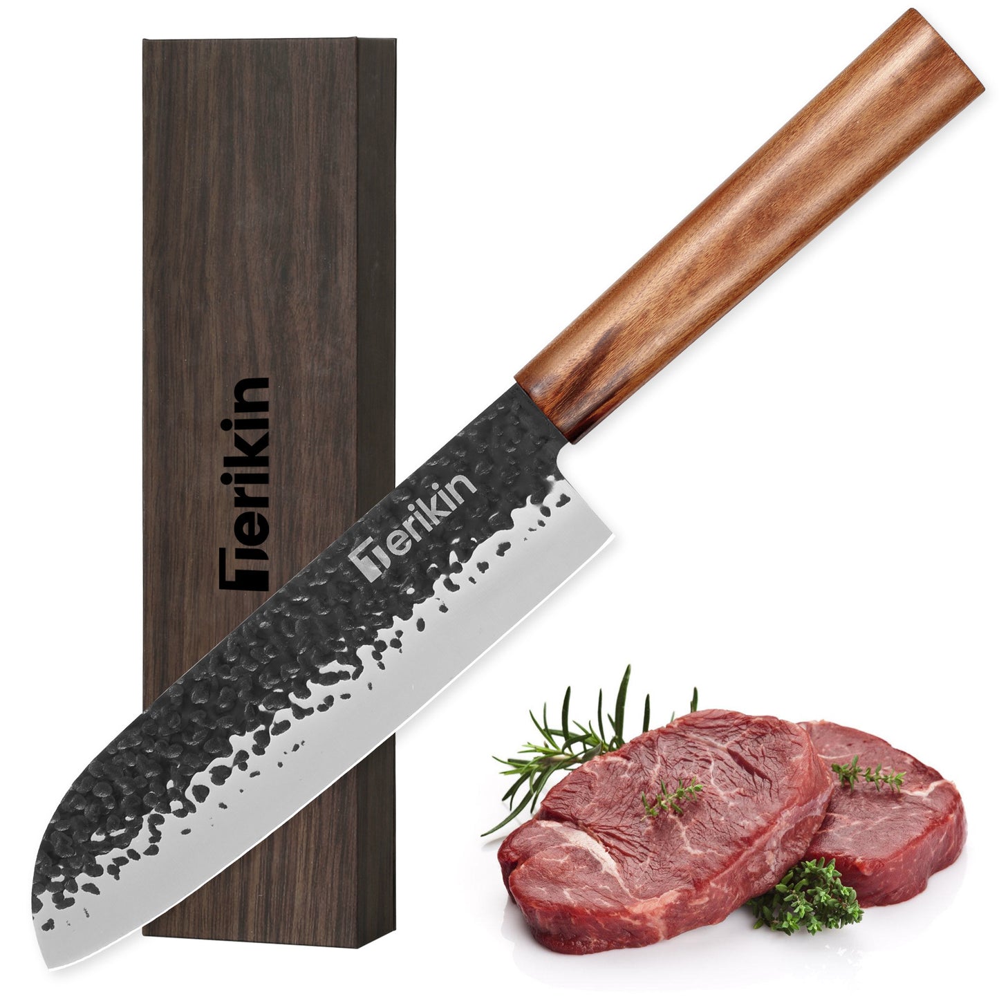 Professional Kiritsuke Santoku Chef Knife, 9 Inch German High Carbon Stainless Steel EN1.4116 with Sheath & Case - Phoenix Fire Art Store