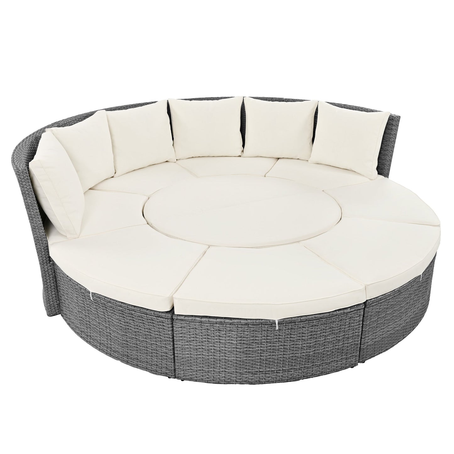 Patio 5-Piece Round Rattan Sectional All-Weather Sofa Set W/ Liftable Table