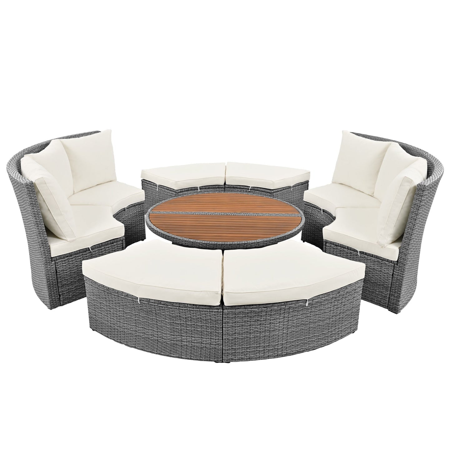 Patio 5-Piece Round Rattan Sectional All-Weather Sofa Set W/ Liftable Table
