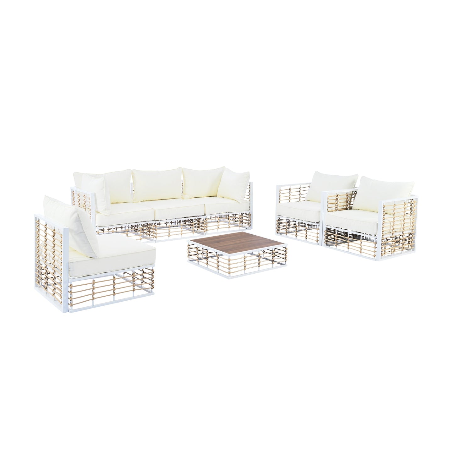 Modern Minimalist 7-Piece Metal Patio All-Weather Sectional Sofa Set - Phoenix Fire Art Store