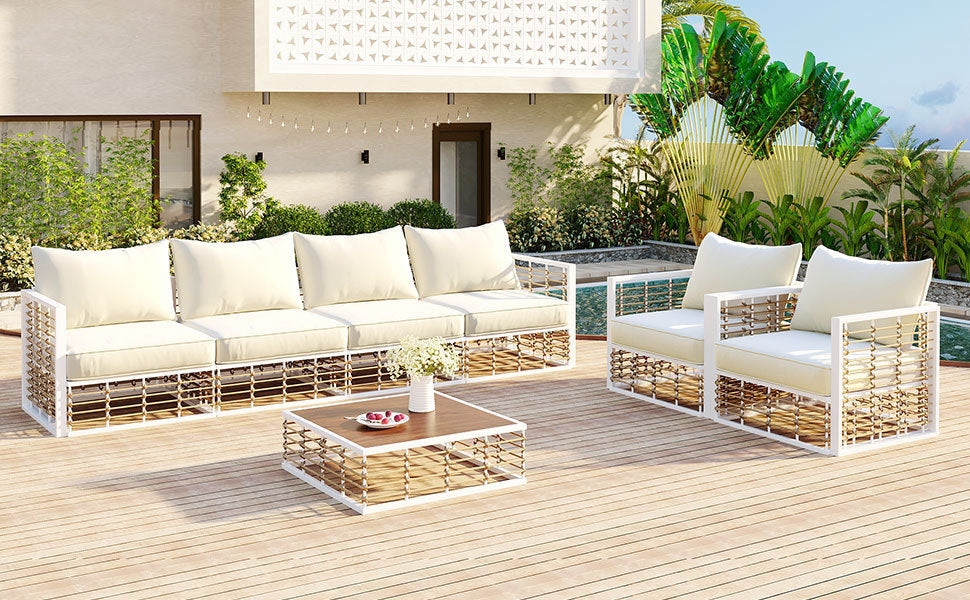 Modern Minimalist 7-Piece Metal Patio All-Weather Sectional Sofa Set - Phoenix Fire Art Store