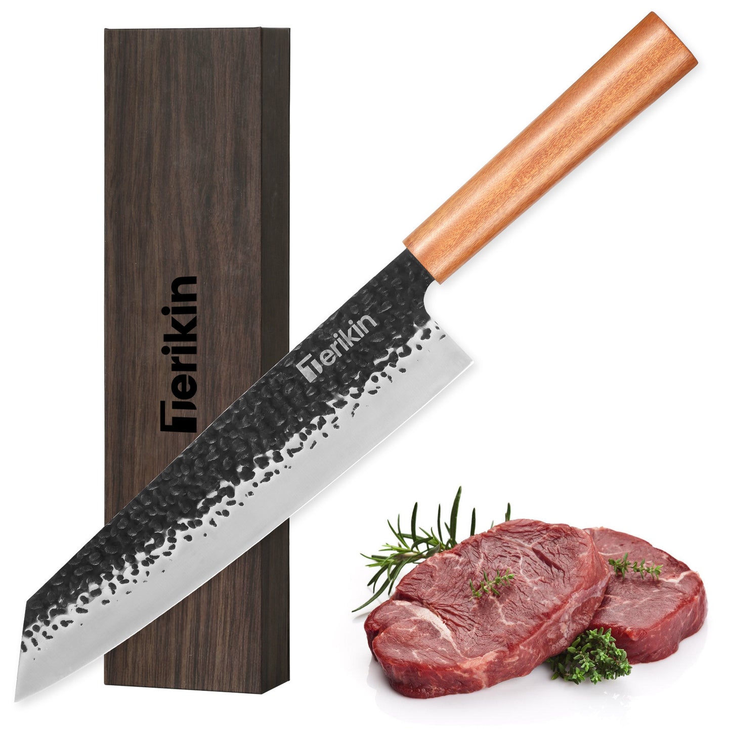Professional Kiritsuke Santoku Chef Knife, 9 Inch German High Carbon Stainless Steel EN1.4116 with Sheath & Case - Phoenix Fire Art Store
