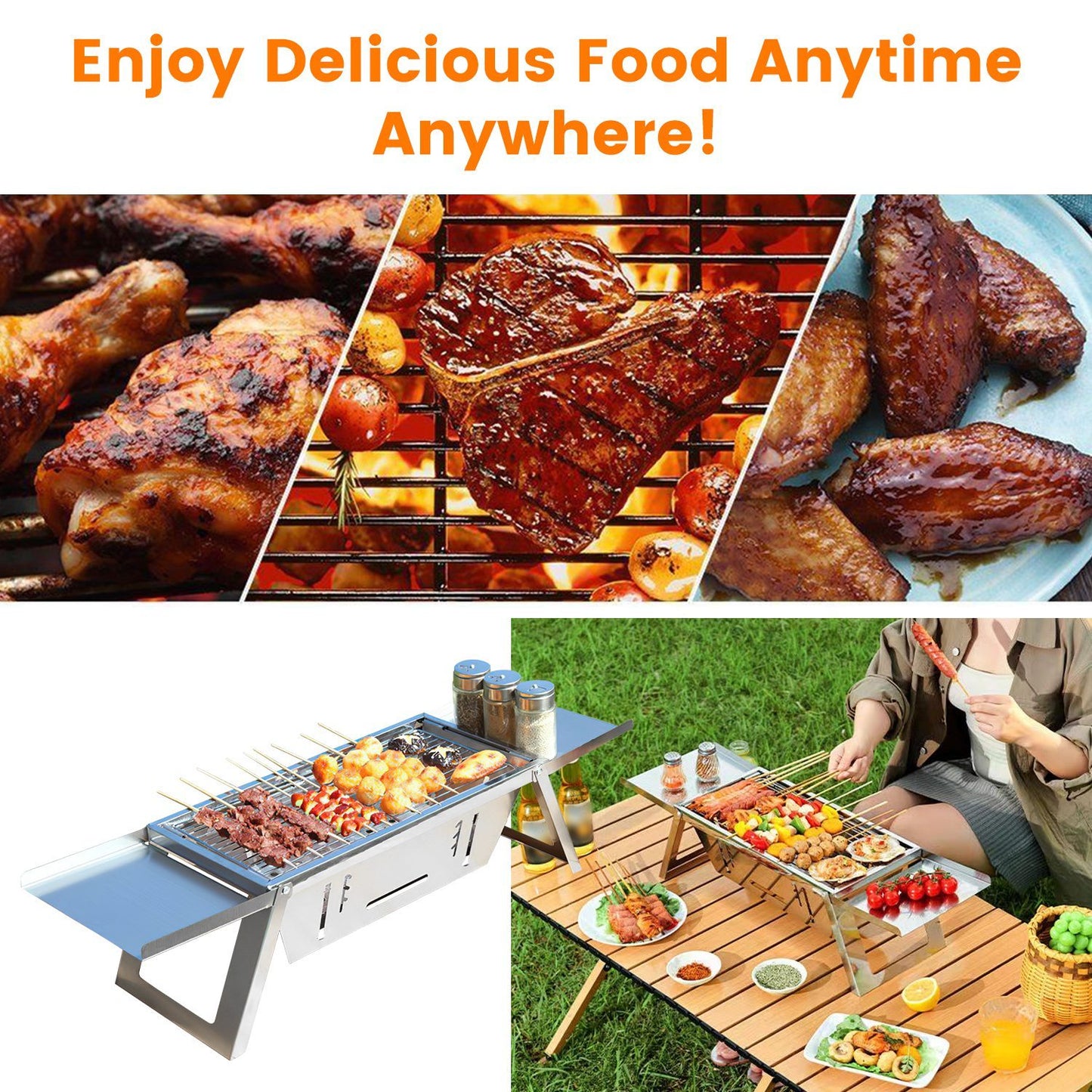 1 Set 3 In 1 Foldable Charcoal Grill Fire Pit Slow Cooker 2-3 People Portable Camping Grill Stainless Steel BBQ Grill - Phoenix Fire Art Store