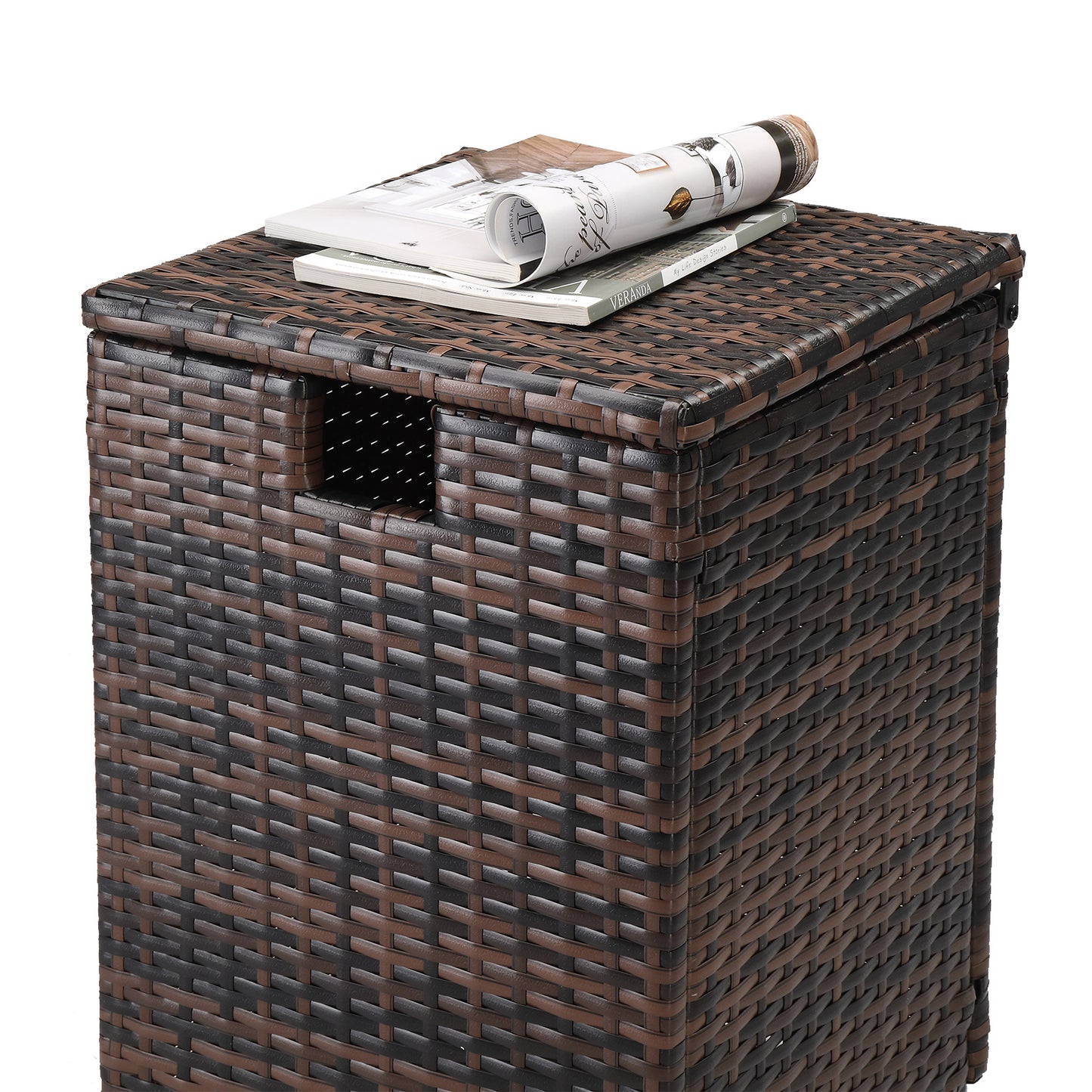 Gas Cylinder Storage, Brown Gradient, Braided Rattan Edging Table, 39.5x39.5x56.5cm