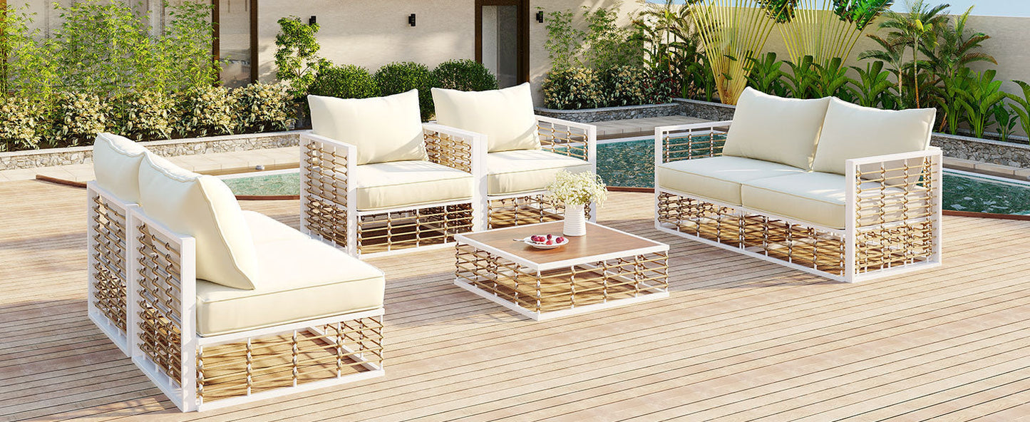 Modern Minimalist 7-Piece Metal Patio All-Weather Sectional Sofa Set - Phoenix Fire Art Store