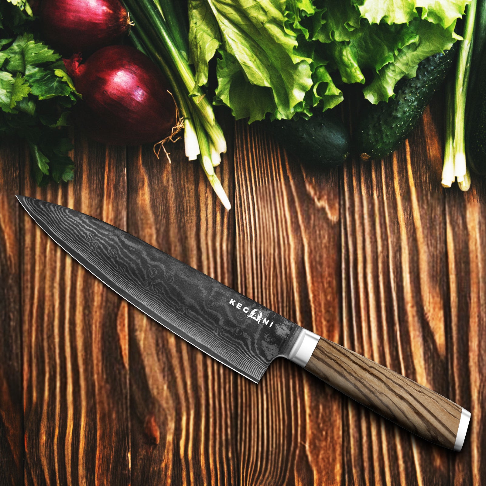 Kegani Chef Knife - 8 Inch 67 Layer Japanese VG-10 Damascus Steel Professional Chef Knife - Ergonomic Full Tang Handle - Phoenix Fire Art Store