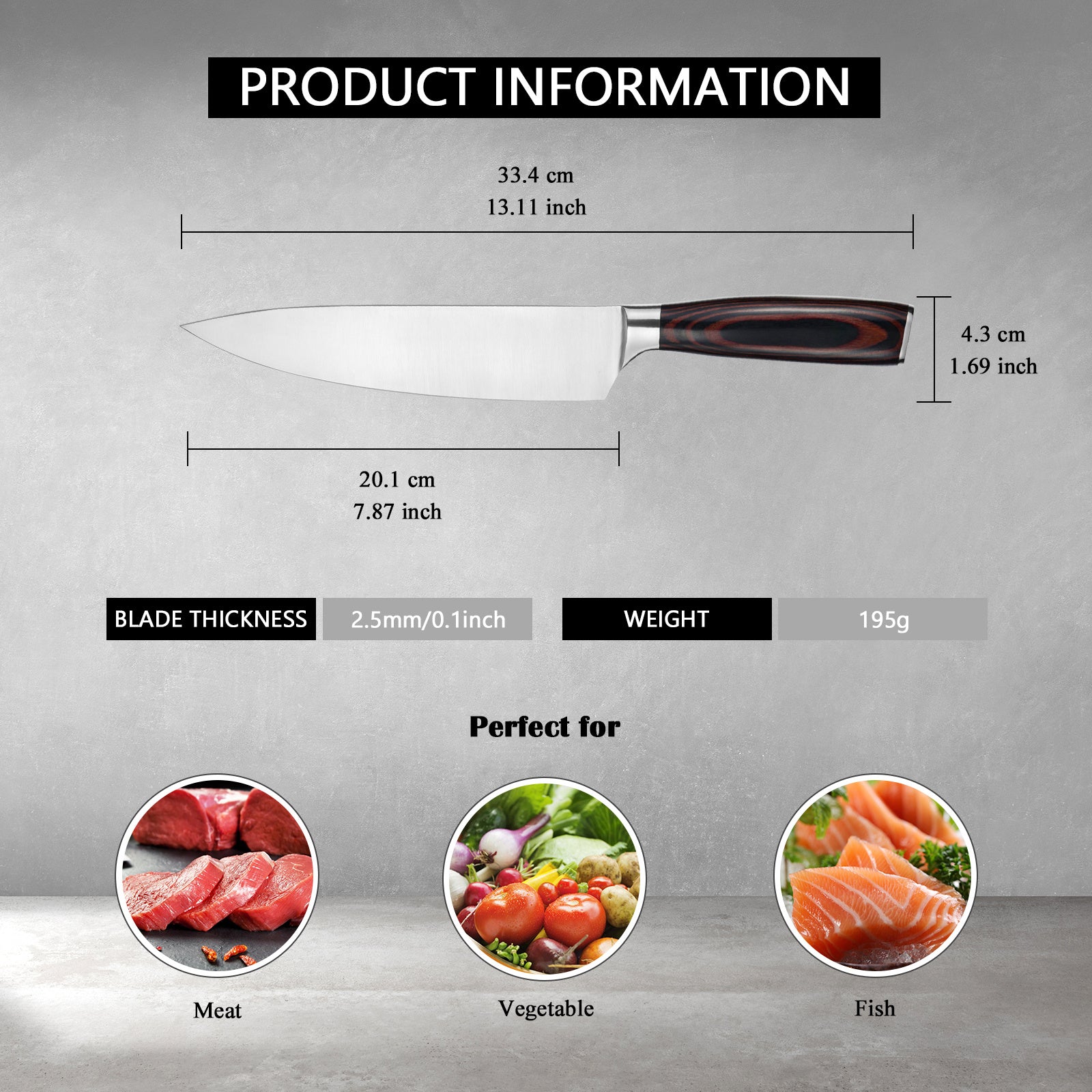 Kegani Japanese Chef Knife 8 Inch - Chef's High Carbon Stainless Steel Knife - Rosewood Full Tang with Sheath - Phoenix Fire Art Store