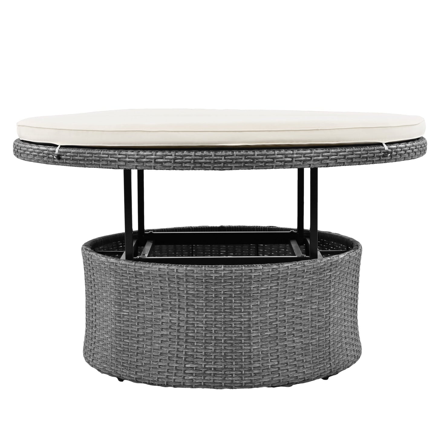 Patio 5-Piece Round Rattan Sectional All-Weather Sofa Set W/ Liftable Table