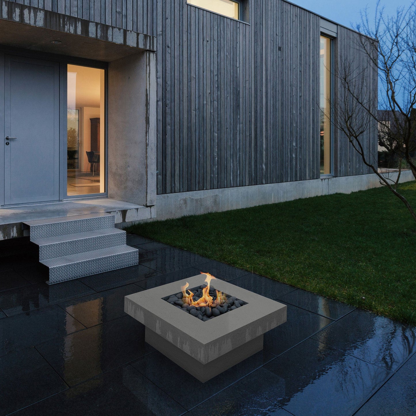 Platz - Square Concrete Fire Pit Table - Phoenix Fire Art Store