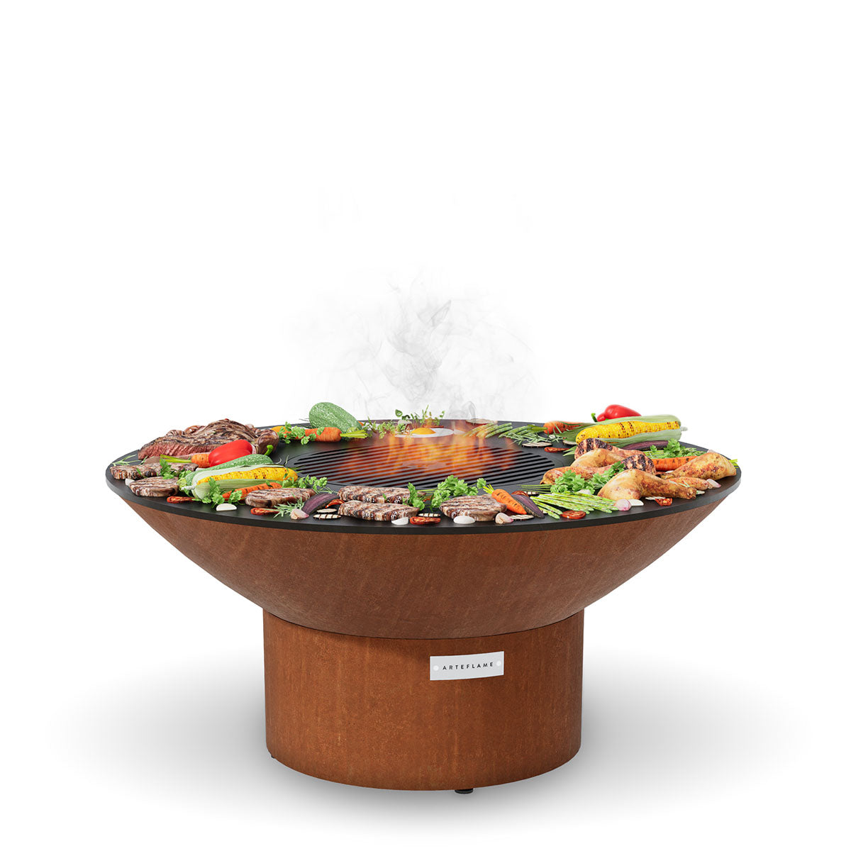Arteflame Classic 40″ — Fire Pit with Cooktop (CORTEN Bowl; Short Round / Short Euro / Built-In No Base) - Phoenix Fire Art Store