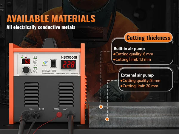 HITBOX 50A Plasma Cutter with Built-In Air Compressor - HBC8000II Portable Plasma Cutting Machine