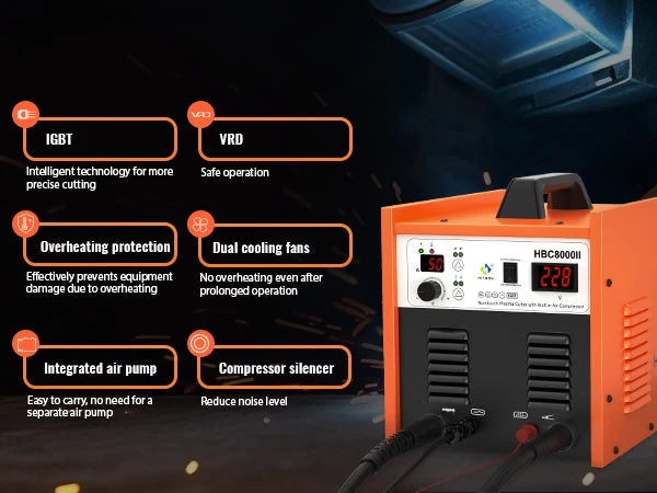 HITBOX 50A Plasma Cutter with Built-In Air Compressor - HBC8000II Portable Plasma Cutting Machine