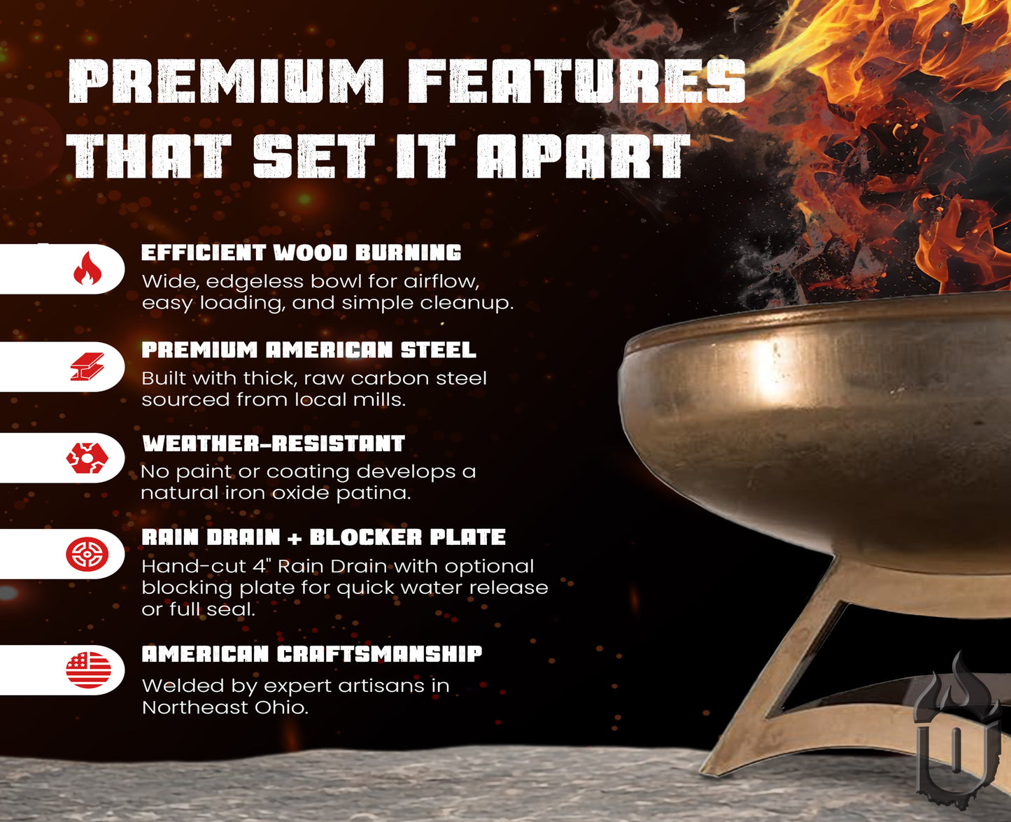 Liberty Fire Pit with Hollow Base (Made in USA) - Phoenix Fire Art Store
