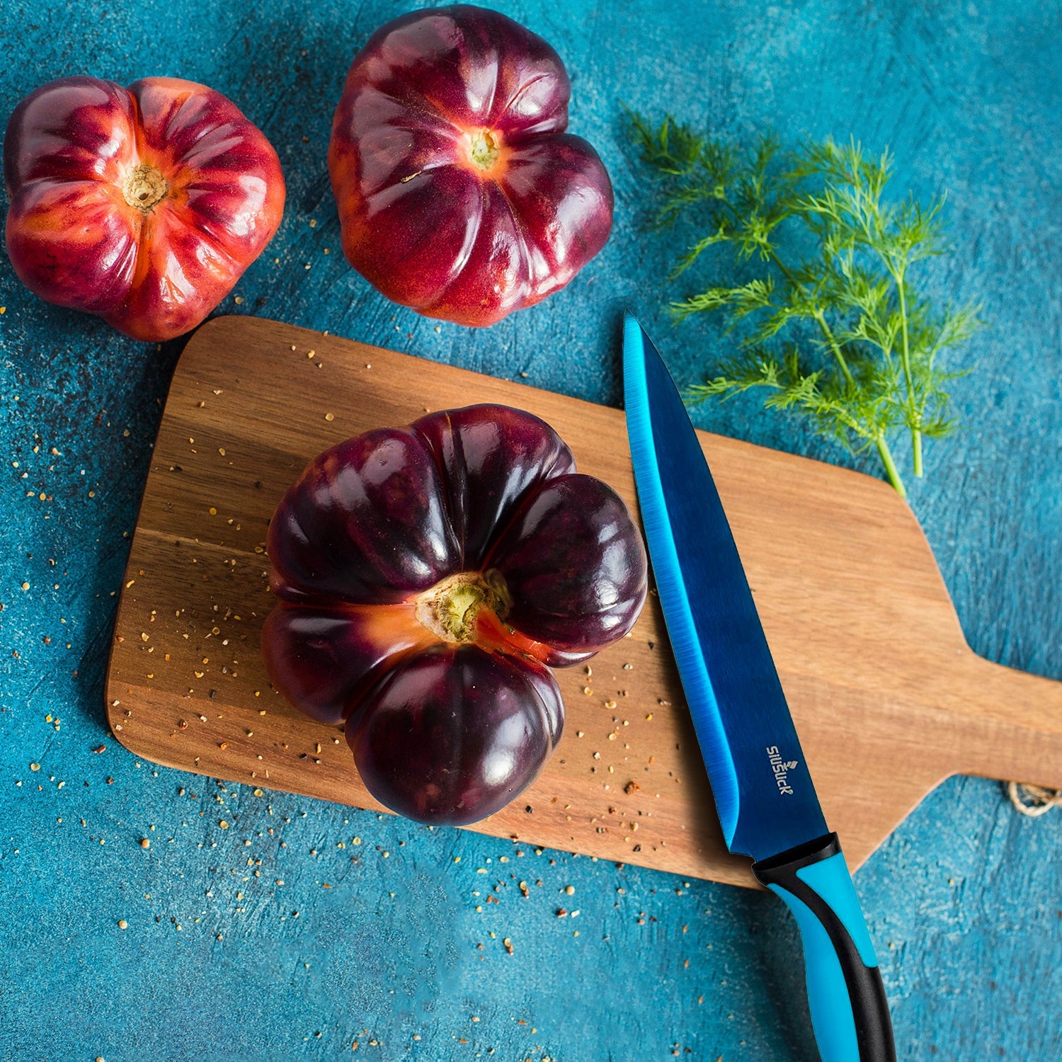 Kitchen Knife Set Kit | Blue Handle, Blue Blade & Black Magnetic Rack - Phoenix Fire Art Store
