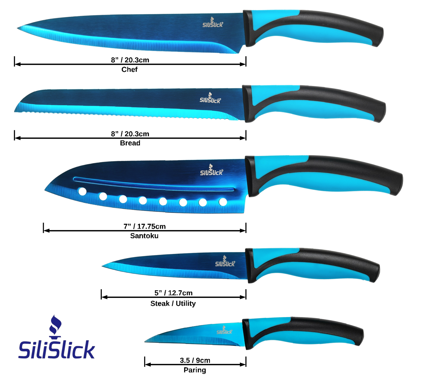 Kitchen Knife Set Kit | Blue Handle, Blue Blade & Black Magnetic Rack - Phoenix Fire Art Store