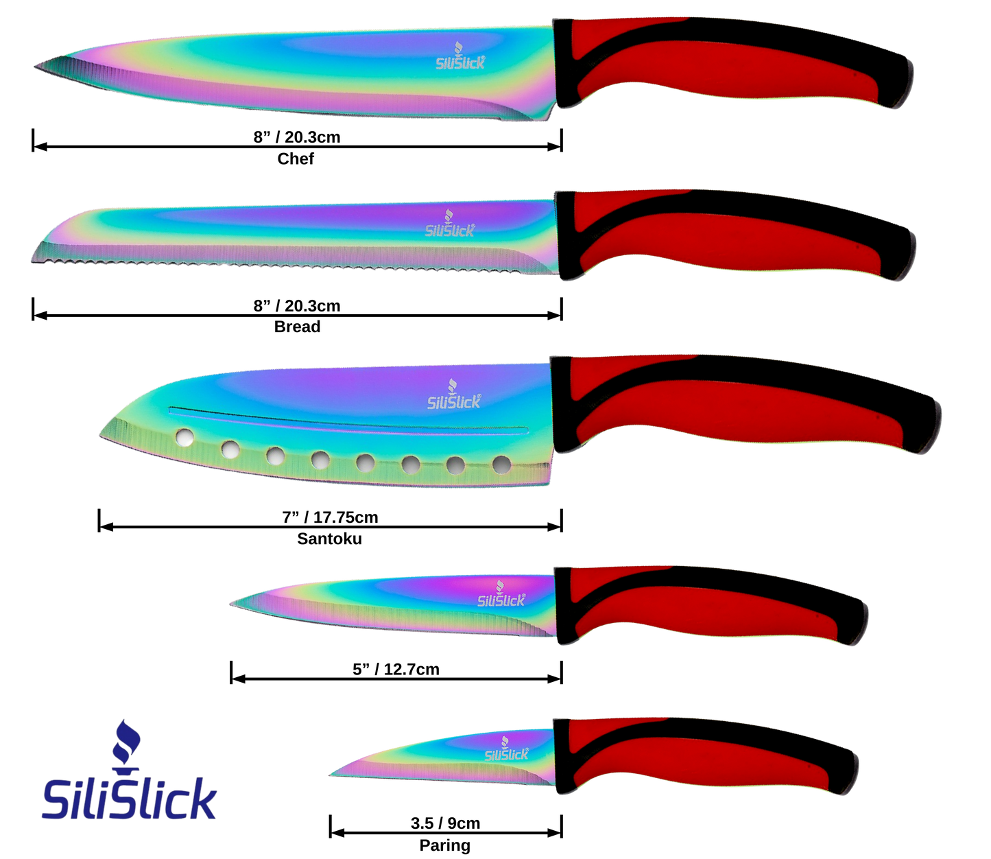 Kitchen Knife Set Kit | Red Handle & Black Magnetic Rack - Phoenix Fire Art Store
