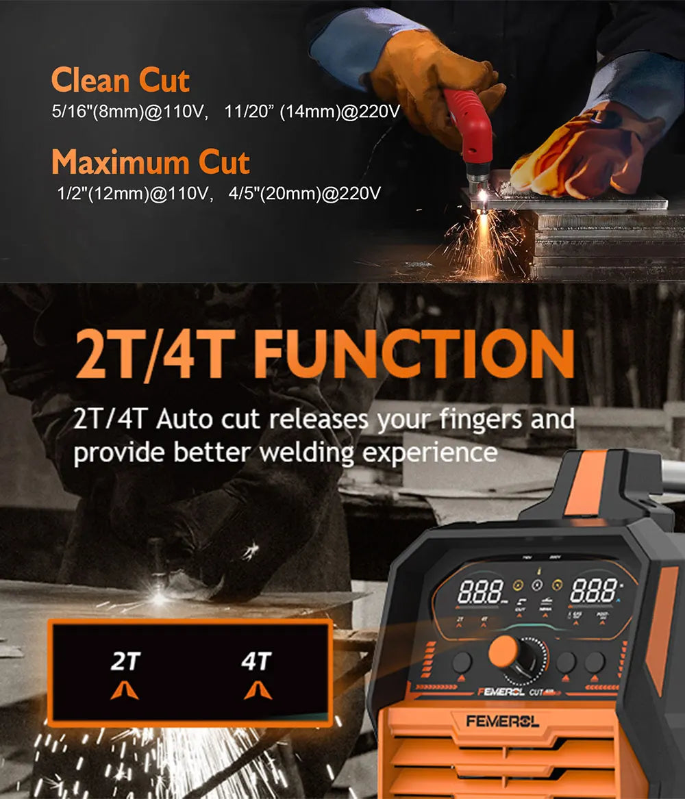 FEMEROL 2-in-1 Plasma Cutter 60A & Stick Welder 200A - 110/220V Dual Voltage IGBT Machine