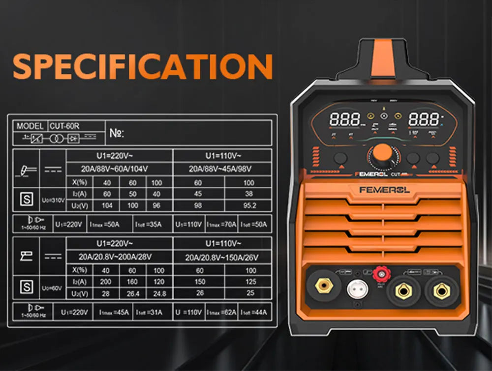 FEMEROL 2-in-1 Plasma Cutter 60A & Stick Welder 200A - 110/220V Dual Voltage IGBT Machine