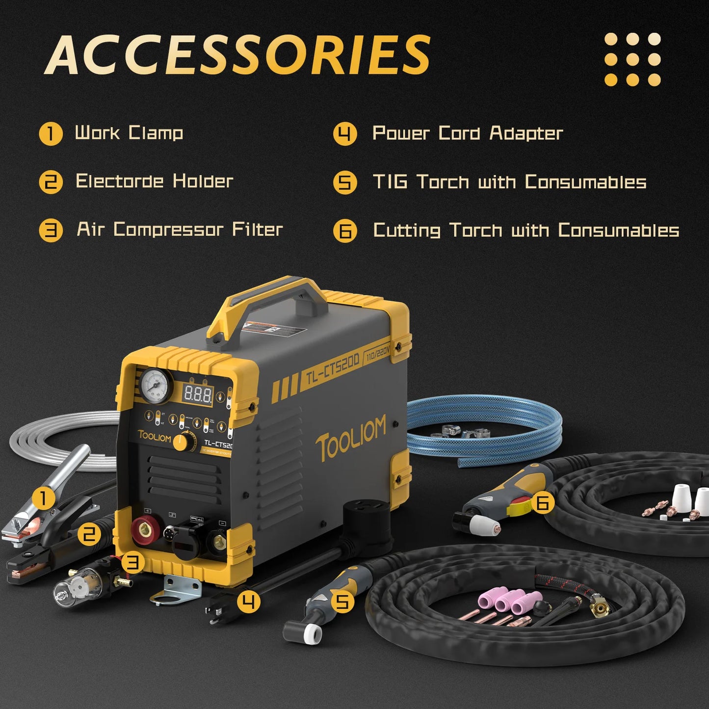 TOOLIOM 3 in 1 Cut/TIG/MMA Welder 50A Air Plasma Cutter 200A TIG and 200A Stick Welder Portable Welding Machine Dual Voltage