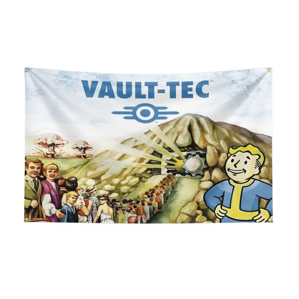 Fallout Flag 3x5ft - Vault-Tec Banner with Brass Grommets for Indoor/Outdoor Display