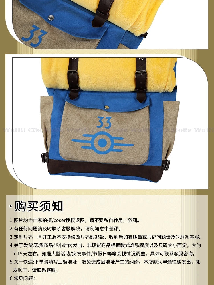 Fallout Lucy Vault 33 Cosplay Backpack with Blanket - Survivor Costume Accessory