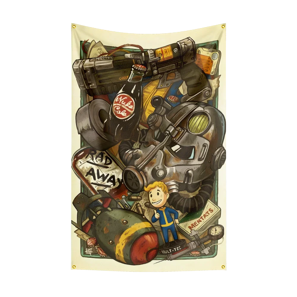 Fallout Flag 3x5ft - Vault-Tec Banner with Brass Grommets for Indoor/Outdoor Display