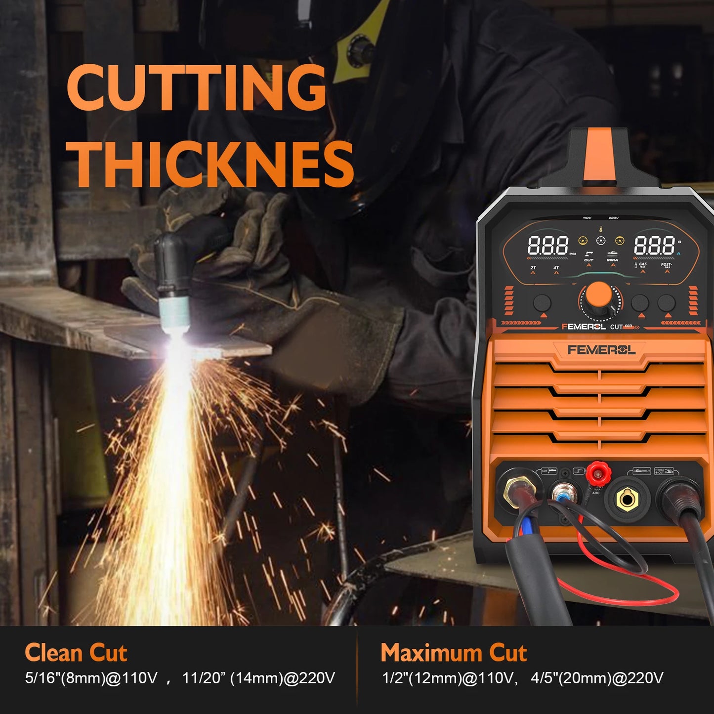 FEMEROL 2-in-1 Plasma Cutter 60A & Stick Welder 200A - 110/220V Dual Voltage IGBT Machine