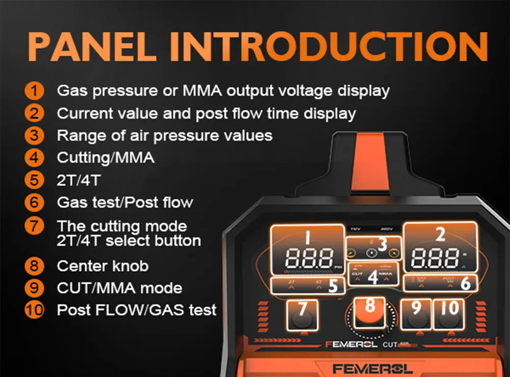 FEMEROL 2-in-1 Plasma Cutter 60A & Stick Welder 200A - 110/220V Dual Voltage IGBT Machine