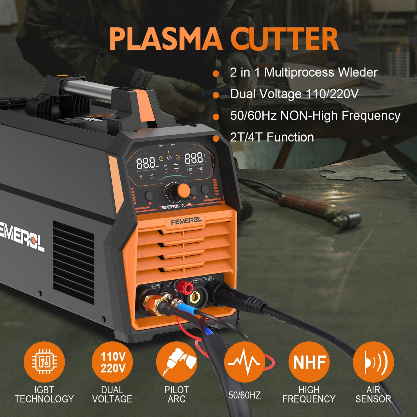 FEMEROL 2-in-1 Plasma Cutter 60A & Stick Welder 200A - 110/220V Dual Voltage IGBT Machine