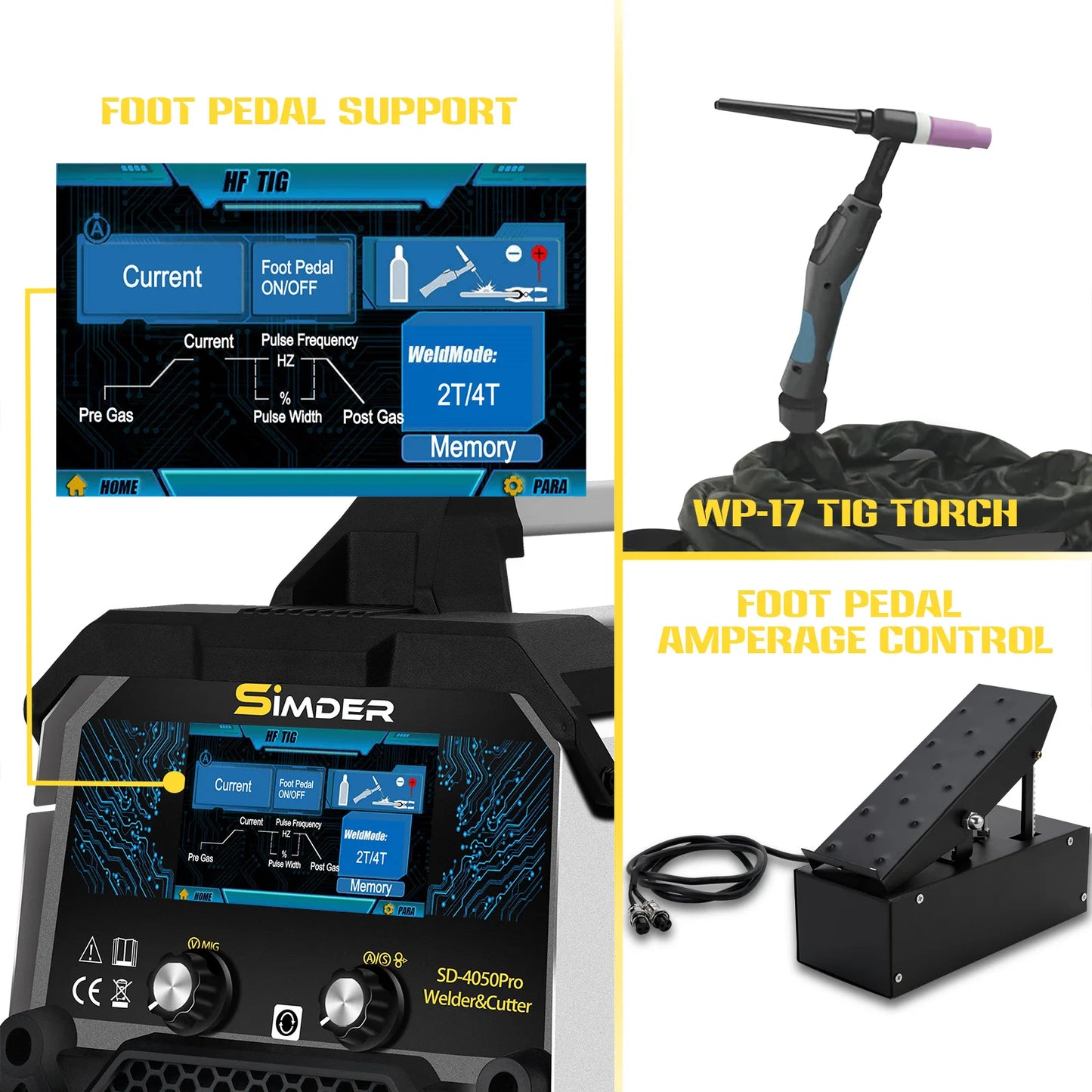 SSIMDER Aluminum MIG Welder Pulse MIG/MAG/HF TIG/Stick/Pilot ARC Plasma Cutter 200A Welding Machine SD4050Pro 10 in 1 Welder Cut