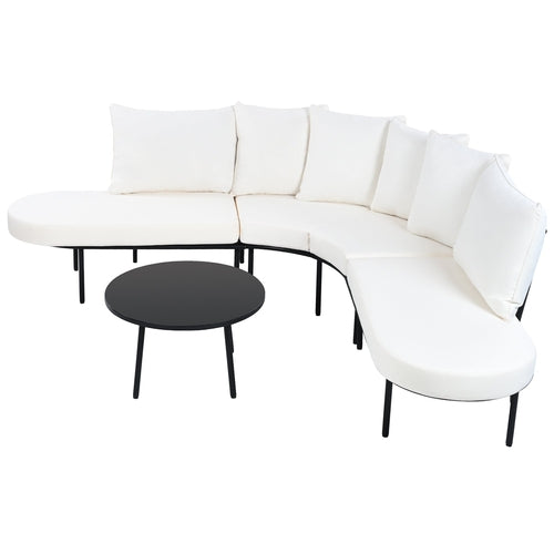 Patio Half-Moon Curved Outdoor Furniture Sofa Set with Coffee Table - Phoenix Fire Art Store