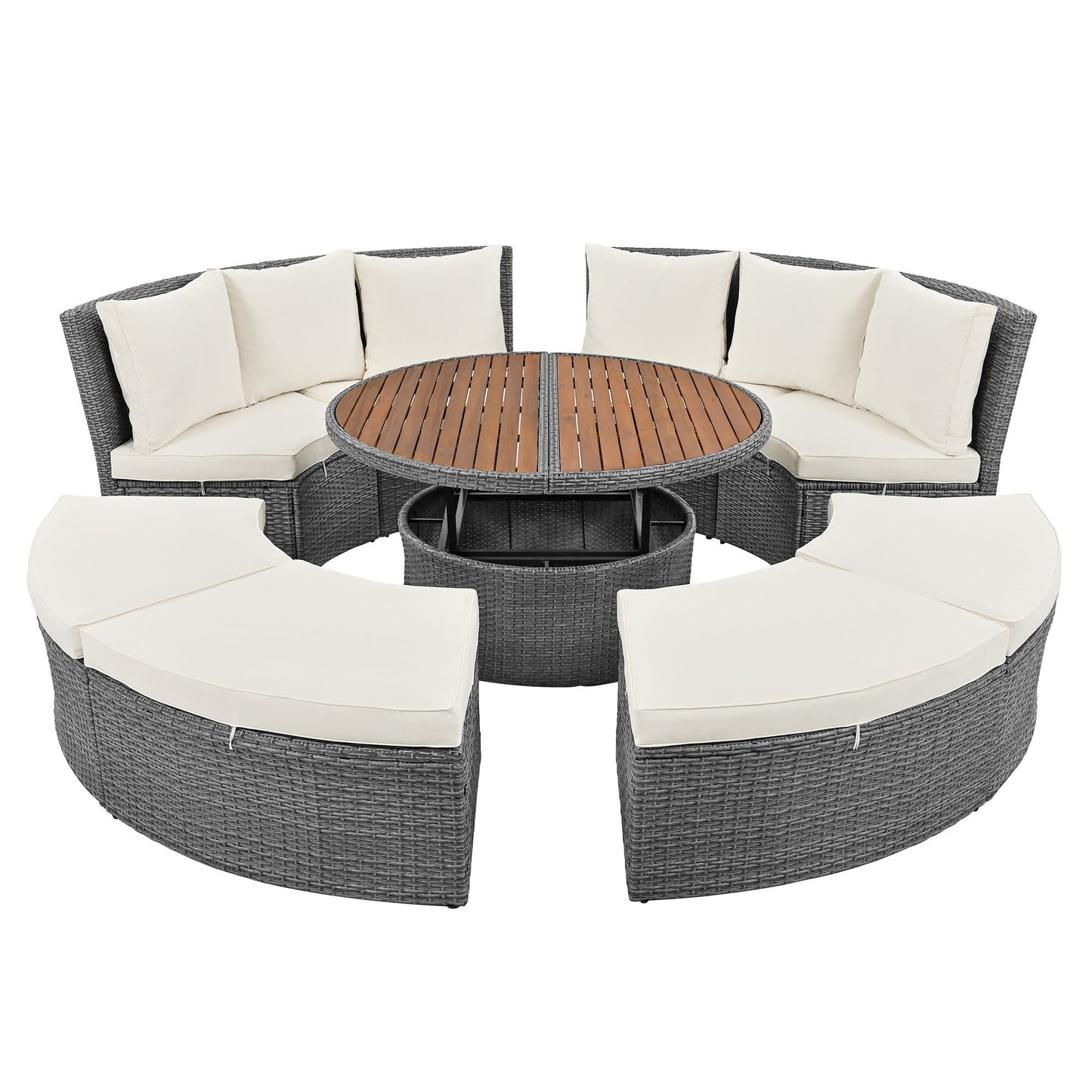 Patio 5-Piece Round Rattan Sectional All-Weather Sofa Set W/ Liftable Table