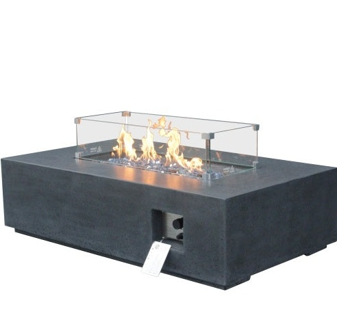 52 Inch Outdoor Concrete Propane Gas Rectangle Fire Pit Table In Dark Gray Color - Phoenix Fire Art Store