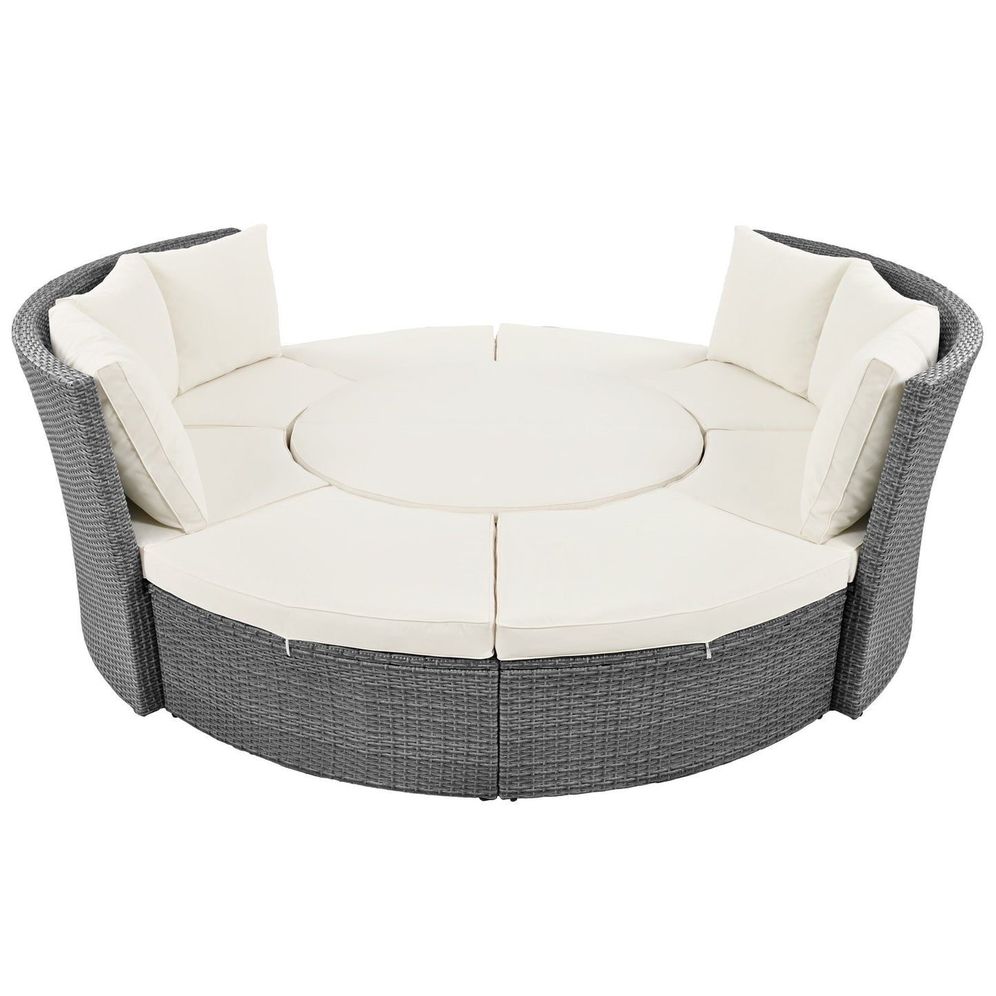 Patio 5-Piece Round Rattan Sectional All-Weather Sofa Set W/ Liftable Table