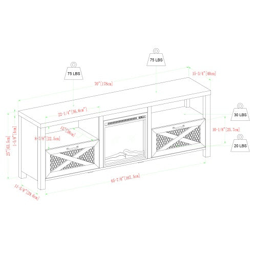 Industrial Farmhouse Metal Mesh Drop-Down X-Door Fireplace TV Stand For TVs - Grey Wash - Phoenix Fire Art Store