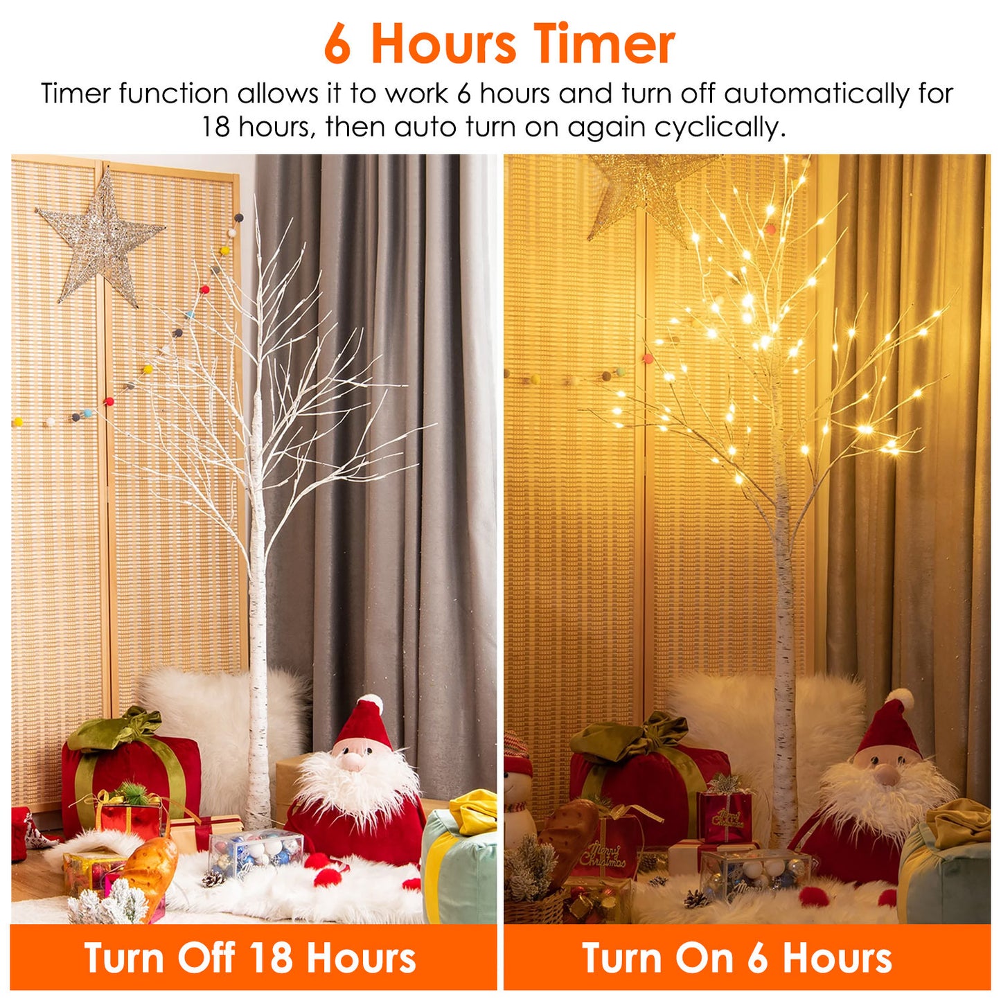 4FT-6FT Options -- 1Pc Lighted Birch Tree Artificial White Birch Twig Tree With 8 Warm White Lighting Modes For Wedding Party Christmas Holiday Festival Home Decoration